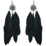 Black Feather Earring with Burnished silver