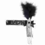 Black Sequin Headband With Feather