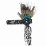 Black Sequin Headband With Peacock Feather