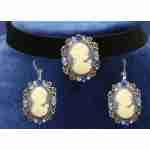 Cameo Choker & Earrings- Blue