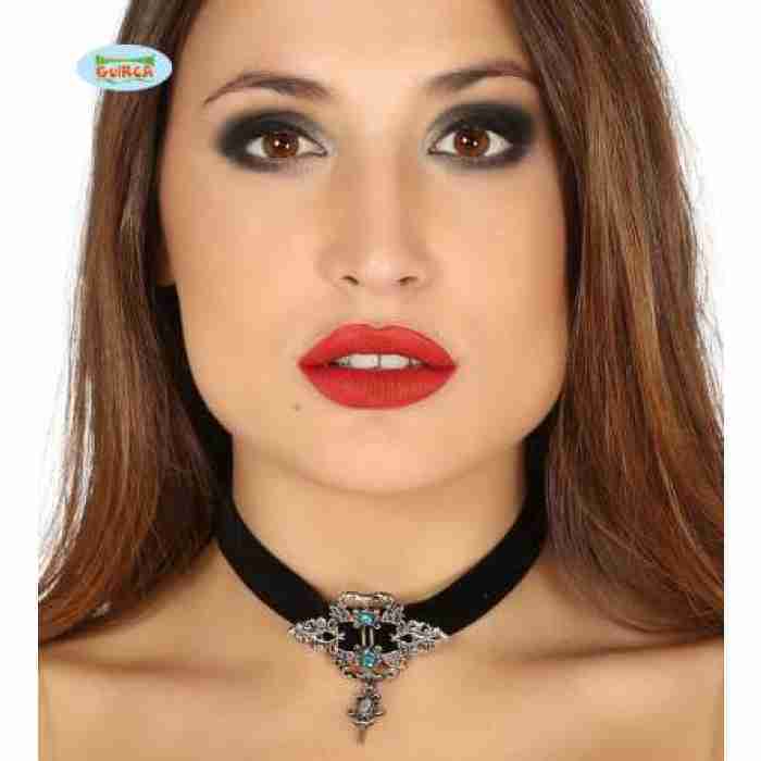 Choker Lace Black with Blue Stone1