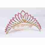 Crown Tiara With Crystals - Fuchsia Crystals