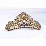 Crown Tiara With Rhinestones - Blue, Orange Rhinestones