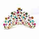 Crown Tiara With Rhinestones - Multi Coloured