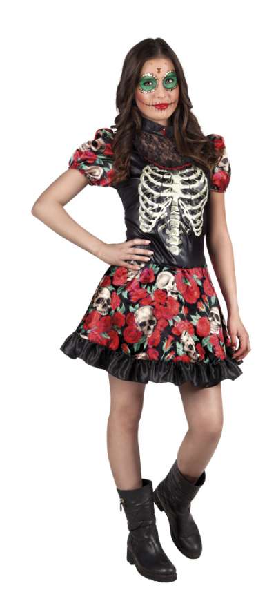 Day Of The Dead Dress Rose And Skull Print 78105