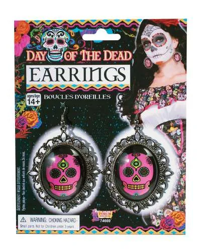 Day of the Dead Earrings Pink Colour X74669