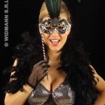 Elegance Eyemasks with Feathers and Stick - Black/Silver