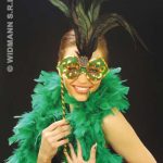 Elegance Eyemasks with Feathers and Stick - Green/Gold