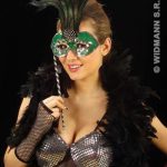 Elegance Eyemasks with Feathers and Stick - Green/Silver
