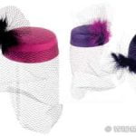 Felt Hats with Net and Feather - Dark Purple