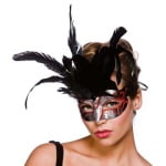 Venetian Eye Mask Silver and Red with Feathers