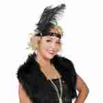 Flapper Headband - Black w/ Feather
