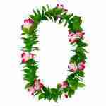Green Leaf Lei/ Pink Flowers