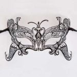 Metal Laser Cut Eye Mask - Black Diamantes hand made in gloss black metal