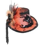 Mini Lace Fedora Hair Clip - Orange
