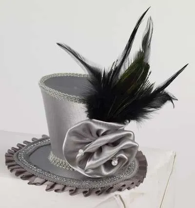 Mini Top Hat With Rose Grey 71135