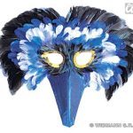 Multicolor Venice Feather Mask - Blue and white