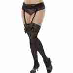 Plus Size Thigh High Stockings - Black w/ Garters