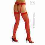 Red Lace Top Fishnet Thigh Highs with Lace Garter Belt