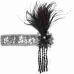 Silver Sequin Headband With Feather