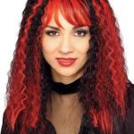 Sinister Crimped Witches Wig - Black & Red