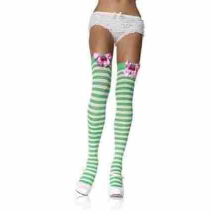 Stockings Green White Striped w Motif 6613