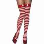 Stockings Red&White Striped W/Pom Pom