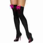Thigh High Stockings - Black w/ Fushia Bows