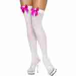 Thigh High Stockings - White W/ Fushia Bow