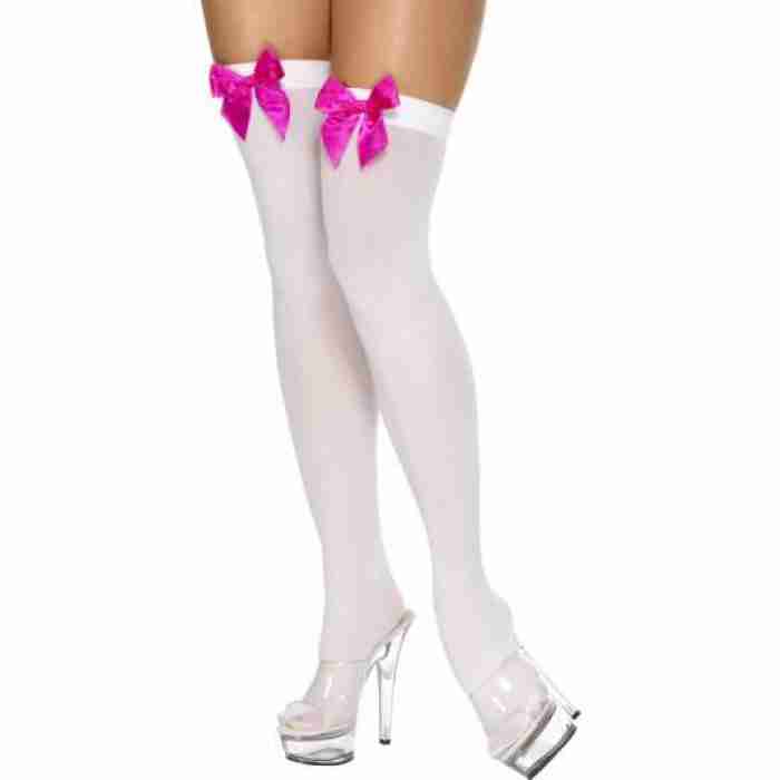 Thigh High Stockings White W Fushia Bow 30745