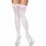 Thigh high white stockings with pink bows