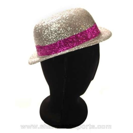 Two Tone Glitter Bowler Hat Silver 07787