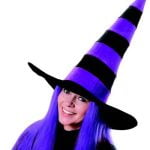 Velour Striped Wacky Witch Hat with Hair