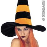Velvet Witch Hat With Hair, Orange