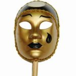 Venetian Full Face Mask w/ Stick - Gold