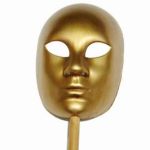 Venetian Full Face Mask w/ Stick - Plain Gold