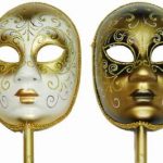 Venetian Full Face Mask w/ Stick - White/Gold, Gold/Black
