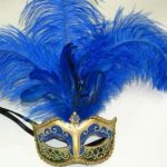 Venetian Mask w/ Feathers - Blue