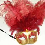 Venetian Mask w/ Feathers - Red