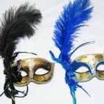 Venetian Mask w/ Long Feathers - Black/Blue