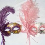 Venetian Mask w/ Long Feathers - Purple/Pink
