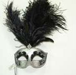 Venetian Mask w/ Stick - Black/Silver