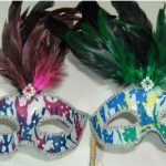 Venetian Style Mask with Stick - Purple and Green