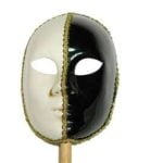 Venetian Style Mask with Stick - White and Black