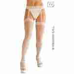 White Lace Top Fishnet Thigh Highs with Lace Garter Belt