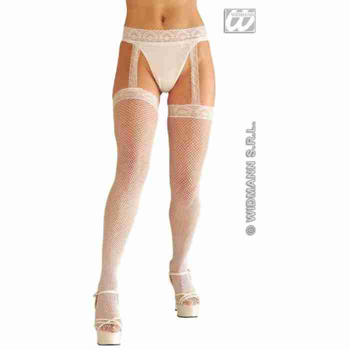 White Lace Top Fishnet Thigh Highs with Lace Garter Belt 4777W