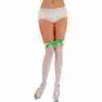 White Thigh Highs w/ Green Satin Bow