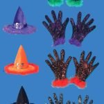 Witches Feather Trimmed Hat and Web Glove Set
