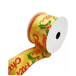 CHRISTMAS FABRIC WIRED EDGE RIBBON 63mm X 10yds MERRY CHRISTMAS GOLD/RED/GREEN